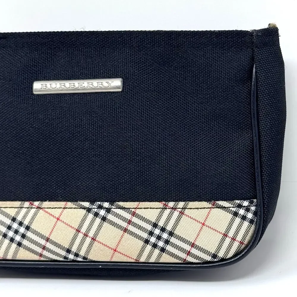 Burberry Black and Beige Plaid Canvas Cosmetic Pouch
